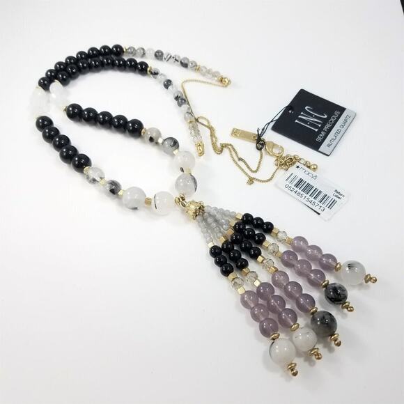 Vintage Gemstone & Glass Beaded Necklace, Tassel Pendant, 1990s - Picture 4 of 10